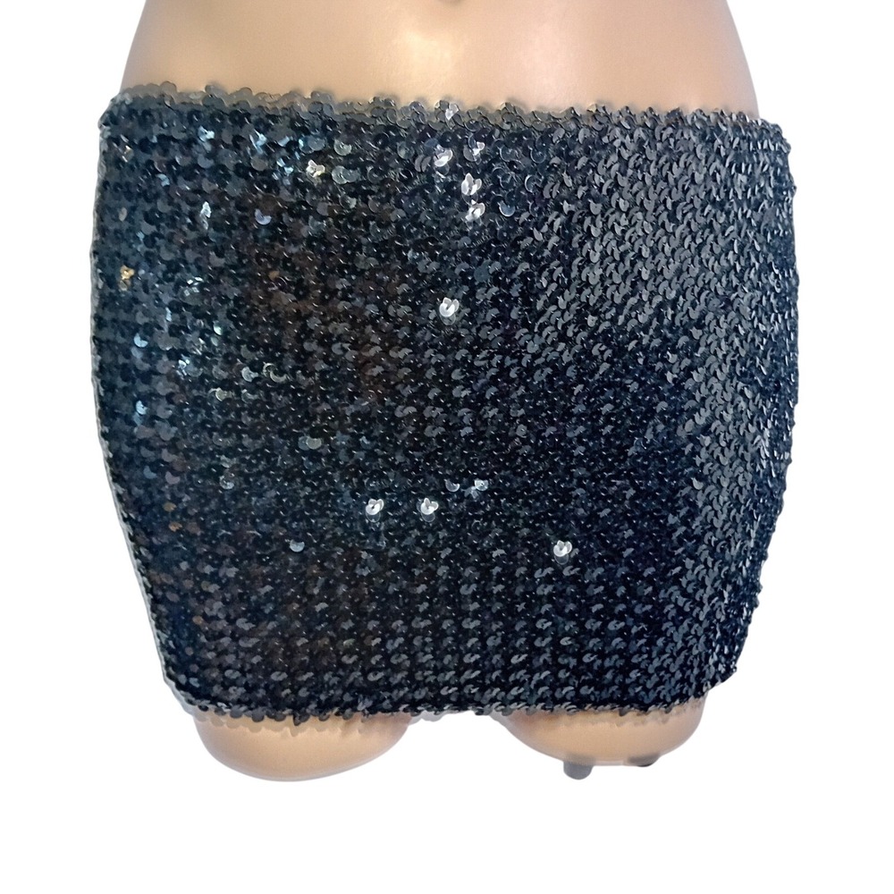 Tristan & Iseut Sequin Micro Mini Skirt Party Cocktail Club Goth Edgy Stretchy 2